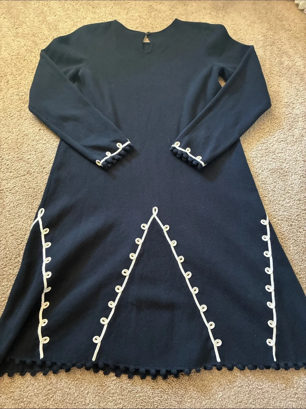 Hanna Andersson Girls 160 14/16 Navy Blue Soutache Pom Pom Knit Dress